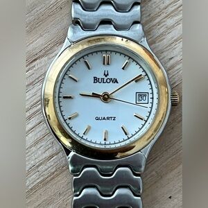 Bulova Ladies Watch Wavy Stainless Bracelet White Dial Date Window New Crystal